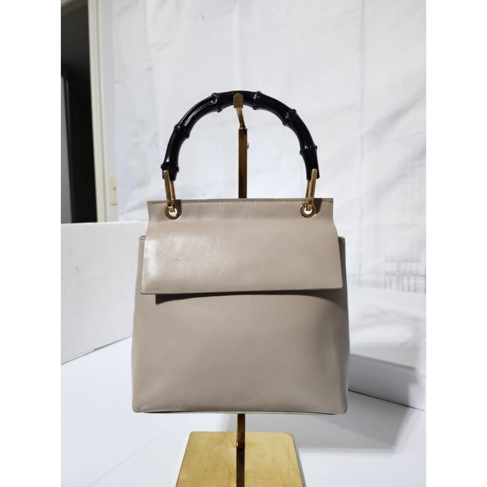 Gucci Leather Bamboo Flap Top Handle Bag Beige
